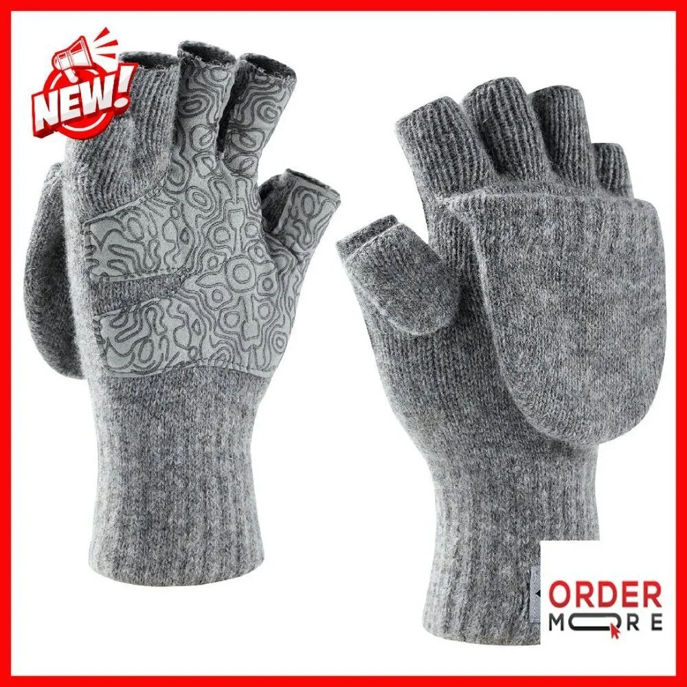 Magnetic Convertible Mittens Wool Fingerless Gloves Warm Cold Weather
